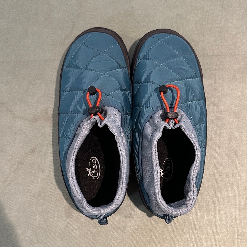 Chaco Kids Quilted Slip-Ons in Teal with Orange Drawcord
